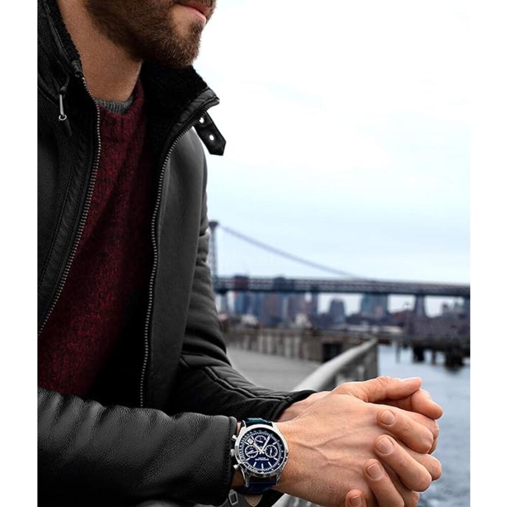 Stuhrling Original Rialto 3975L Chronograph Watch 44mm Stainless Steel Blue Dial - Picture 3 of 13